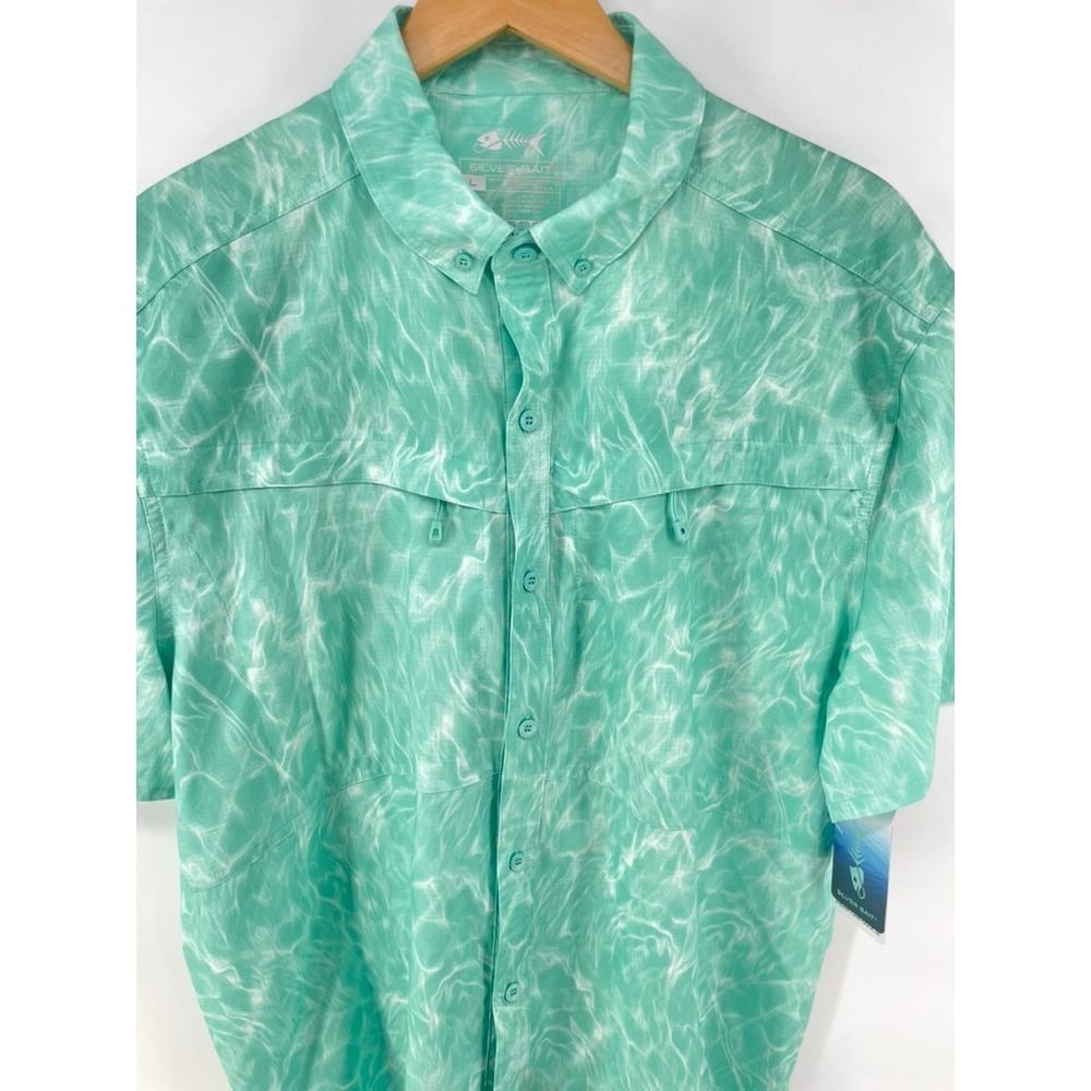Silver Bait Shirt Mens Size L Fishing Vented Hiking Zip Pockets Mesh‎ UPF 50+ - Picture 4 of 13